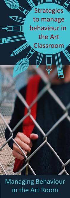 a book cover with an image of a person behind a fence and the title, managing behavior in the art room