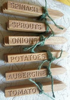 four wooden pegs with words written on them