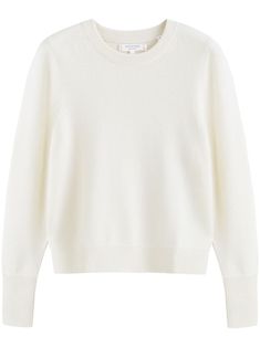 cream white cashmere crew neck long sleeves straight hem ribbed cuffs and hem White Cotton Sweater, White Knitted Sweatshirt, White Sweater Women, Cream Cashmere Sweater, White Knitted Sweater, White Long Sleeve Sweater, Chinti And Parker, Blue Floral Top, White Jumper