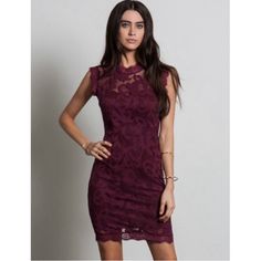 Burgundy Colored Lace Overlay Sleeveless Dress Fully Lined Back Zipper From Neck To Hem Great For Special Occasion Or Wedding Guest Nwt Approx Length 37”. Pit To Pit 18 1/2” Sleeveless Mauve Mini Dress For Date Night, Mauve Sleeveless Mini Dress For Date Night, Sleeveless Mauve Dress For Night Out, Mauve Sleeveless Dress For Night Out, Sleeveless Purple Mini Dress For Date Night, Purple Sleeveless Dress For Spring Night Out, Sleeveless Purple Mini Dress For Night Out, Purple Sleeveless Dress For Night Out In Spring, Purple Sleeveless Mini Dress For Night Out