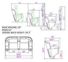 the drawing shows how to draw an office chair with two seats and one arm rest