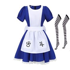 a dress and stockings are on display with the number one in black, white and blue