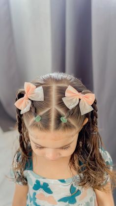 Girl Hairstyles With Bow, Toddler Hairstyles With Bow, One Bow Hairstyles Toddler, Pigtail Bow Hairstyle, Valentine’s Day Hair Toddler, Lil Girl Hairstyles, Baby Doll Accessories, Baby Girl Hair