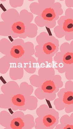 pink flowers with the words marniekko on it in white and black lettering