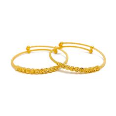 Wavy Multi-Bead 22k Gold Adjustable Baby Bangle Pair Adjustable Flexible Yellow Gold Bangle, Adjustable Yellow Gold Flexible Bangle, Festive Yellow Gold Bracelets With Round Beads, Adjustable Yellow Gold Hoop Bangle, Adjustable Hoop Bangle In Yellow Gold, Adjustable Yellow Gold Bangle, Adjustable Yellow Gold Jewelry For Puja, Yellow Gold Round Bangle For Puja, 22k Gold Beaded Bracelet Gift