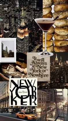 new york city collage with donuts and drinks