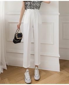 Korean Style Casual High Waist Suit Pants Women – Queencloth White Wide Leg Pants For Spring Office Wear, Spring White Wide Leg Office Pants, Business Casual White Long Pants, Casual White Dress Pants With Pockets, White Long Pants For Business Casual, White Wide Leg Office Dress Pants, White Pants With Welt Pockets For Summer, White Wide Leg Pants For Business Casual In Spring, White Wide Leg Dress Pants For Office