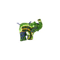 an elephant is decorated with green and blue designs