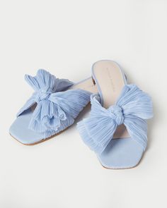 Blue Organza Fabric, Bridal Slippers, Bow Slides, Blue Organza, Blue Bridal, Bow Flats, Blue Flats