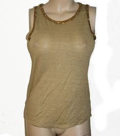 Michael Kors Khaki Beige Gold beaded trim Basic Tank Top nwt $89 #MichaelKors #TankCami #Casual Beaded Trim, Gold Dress, Cami Tanks, Basic Tank, Gold Beads, Basic Tank Top, Silver Gold, Branding Design