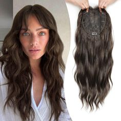 PRICES MAY VARY. 【Enjoy Your New Hairstyle】If you're tired of your current hairstyle and want a quick change, this long wavy hair topper is a great choice. It can instantly add volume and fullness, creating a elegant and sleek look. And this is a super easy fix for thinning hair, gray hair, high hairline, damaged hair that has always bothered you. 【Ready to Wear】This hair toppers for women is pre-styled. Sleek, natural, modern textures and bangs create a beauty for you that gets a lot of complim Hair Toppers With Bangs Before And After, Hair Pieces For Thinning Hair Crowns, Hair Pieces For Thinning Hair Crowns Curly, Human Hair Toppers For Thinning Hair For Women, Hair Toppers For Thinning Hair, Hair Pieces For Thinning Hair Crowns Wigs & Hair Extensions, Hair Toppers For Women, Hair Pieces For Women, Hair Gray