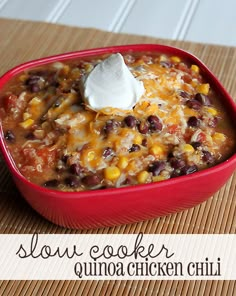 the recipe for slow cooker quinoa chicken chili is displayed on an iphone