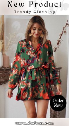 Abstract Print Ruffled Drawstring High Waist Mini Dress Petal Sleeves, Fresh Dress, Abstract Dress, Floral Chiffon Dress, Colors Green, Ruffled Sleeves, Vestido Casual, Floral Chiffon, Skirt Dress