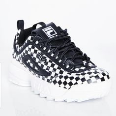 Disruptor 2 Checker Sneakers * Size: 7 * Color: Blackwhite * Checker * Synthetic * Embroidered Logo * Lightweight * White Midsole * Molded Rubber * Outsole * New With Tags Thank You For Stopping By Black Sporty Platform Sneakers With Logo Print, Black Platform Sneakers With Logo Print, Trendy White Sneakers With Rubber Waffle Outsoles, Sporty Low-top Black And White Sneakers, Sporty Black And White Low-top Sneakers, Black And White Sporty Lace-up Skate Shoes, Black And White Lace-up Skate Shoes In Sporty Style, Black And White Lace-up Sporty Skate Shoes, Black And White Lace-up Sneakers For Sports