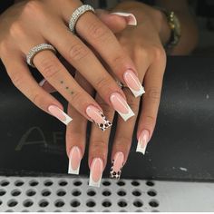 Long Square Acrylic Nails Summer, Baddies Nails, Almond Acrylic Nails Designs, Business Nails, French Pink, White French Tip, Leopard Print Nails