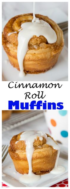 cinnamon roll muffins with icing on top