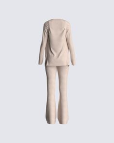 Elsie Elevated Full Set Luxury Fitted Sets With Set-in Sleeves, Cream Long Sleeve Fitted Sets, Beige Long Sleeve Sleep Set, Stretch Ribbed Long Sleeve Sets, Ribbed Long Sleeve Loungewear Sets, Orange Satin, Ribbed Cardigan, Cargo Pant, Full Set