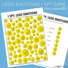 two yellow emoticions are shown with the words i spy lego emotions