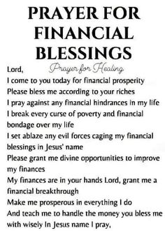 prayer for financial blessing with the words prayer for financial blessing written in black and white