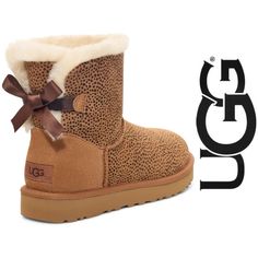 This Mini Bailey Bow Boot In Micro Cheetah Print Screams Wild Style. It Features A Fixed Velvet Bow, Plus Our Signature Uggplush Lining And Sugarcane Eva Outsole. - Suede Upper - 17mm Uggplush 80% Upcycled Wool, 20% Lyocell Lining & Insole - Foam Footbed - Treadlite By Ugg Outsole For Comfort - Polyester Binding - Woven Heel Label With Ugg Logo Size: 6 Brand New Cheetah Boots, Ugg Mini Bailey Bow, Ugg Mini Bailey, Mini Baileys, Ugg Mini, Bow Boots, Bailey Bow, Velvet Bow, Womens Uggs