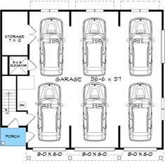 three car garage plan with four cars in it