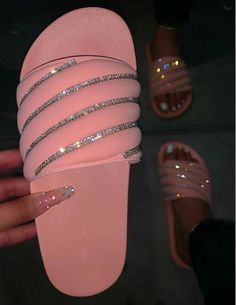 Non-slip Open Toe Sandals For Party, Pink Adjustable Open Toe Slippers, Pink Closed Toe Slides For Beach, Non-slip Open Toe Jelly Sandals For Party, Brown Shoes Men, Rhinestone Slides, Sequin Flats, Steel Toe Shoes, Women Platform Sandals