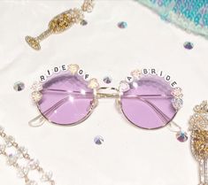 Ride of a Bride round purple sunglasses  Only for rides 😂 Bride Sunglasses, Bride With Glasses, Bachelorette Accessories, Hen Party Accessories, Purple Sunglasses, Heart Shaped Sunglasses, Hen Do, How To Decorate, Party Accessories