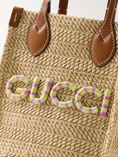 GUCCI Mini leather-trimmed appliquéd raffia tote | NET-A-PORTER Hand Purse For Women, Summer Designer Bags, Designer Bag Collection, Leather Bag Women Handbags, Expensive Purses, Purses Luxury, Top Designer Bags, Gucci Mini, Raffia Bag