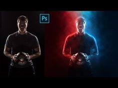 two different images of a man holding a soccer ball and gloves in front of the camera