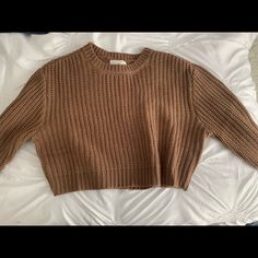 Great Condition- Never Worn Brown Cropped Crew Neck Sweater For Fall, Trendy Brown Cropped Sweater For Fall, Brown Cropped Crew Neck Sweater, Spring Brown Cropped Sweater, Brown Cropped Sweater For Spring, Brown Cropped Top For Fall, Brown Cropped Sweater For Winter, Trendy Cropped Brown Sweater, Trendy Fitted Brown Cropped Sweater