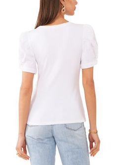 Enter every room with confidence in this stylish short puff sleeve top from 1.State. | 1.State Women's Short Puff Sleeve Top, White, Small White Stretch Short Sleeve T-shirt, White Puff Sleeve T-shirt, White Relaxed Fit V-neck Short Sleeve Top, White Non-stretch Puff Sleeve Top, Affordable White Puff Sleeve T-shirt, Short Puff Sleeve, Puff Sleeve Top, With Confidence, Puff Sleeve