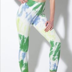 The Rib Racer Water Rachel Crop In A Lovely Water Color Dye Print Wash River Mist Come With Tiana All Ribb 7/8 Legging This Set Is An L/Xl Only Set In Bigger Size Stretch Well Comfy Summer Breeze Rock For Your Work Out Activities To Look Shiny And Bright Nwot Price Is For Set Green Summer Loungewear Activewear, Green High-waist Spring Activewear, Fitted Yellow Activewear For Spring, Sporty Green Leggings For Summer, Sporty Green Summer Leggings, Summer Tie Dye Athleisure Activewear, Summer Athleisure Tie Dye Activewear, Green Activewear For Spring Loungewear, Casual Tie Dye Leggings For Spring