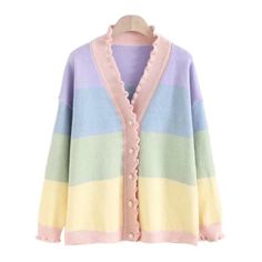 Pastel Kawaii Aesthetic Rainbow Cardigan Sweater with vintage style pearl buttons    ONE SIZE Bust 112cm/44" Shoulders: 58cm/22.7" Length: 59cm/23.1"   Material: Acrylic, Cotton Pastel Kawaii Aesthetic, Cute Kawaii Outfits, Rainbow Cardigan, Pastel Kawaii, Patchwork Sweater, Style Kawaii, Long Sleeve Knitted Cardigan, Cardigan Sweater Jacket, Kawaii Aesthetic