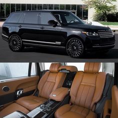 the interior and exterior of a black range rover