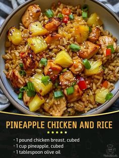 pineapple chicken and rice in a bowl