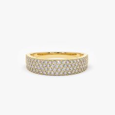 14k Half Eternity 4 Row Micro Pave Wedding Band – FERKOS FJ Pave Ring Band, Micro Pave Wedding Band, Micro Pave Band, Pave Wedding Band, Pave Wedding Bands, Stackable Wedding Bands, Gold Diamond Band, Pave Band, Pave Diamond Ring