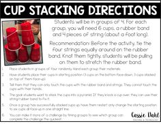 red cups stacked on top of each other with the words cup stacking directions below