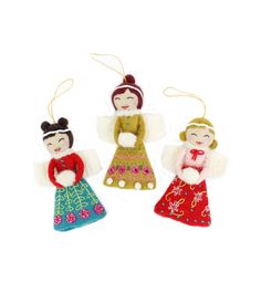 French Knot Angel Ornaments (Set of 3) - French Knot Monogram Gift Tags, Thanksgiving Gift Tags, Felt Angel, Gift Tags Birthday, French Knot Embroidery, Custom Rubber Stamps, Bun Hairstyle, Winter Knit Hats, Unique Dress