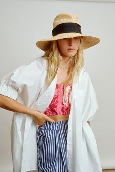 Oversized button front shirt with elastic cuff sleeve, chest and side pockets, shaped rolled hem. Wear as tunic or dress 100% organic cotton poplin laundered for easy finish Made in Los Angeles | Imported Fabric Open Shirt, Shirt Pocket, Rolled Hem, Button Front Shirt, Dress 100, Cuff Sleeves, Cotton Poplin, Blue Stripes, Shirt Jacket