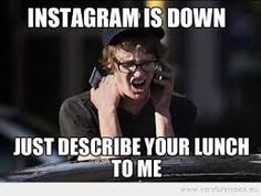 a man talking on a cell phone while holding his hand up to his face with the caption instagram is down just describe your lunch to me