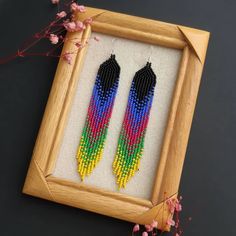 Black violet & yellow earrings Seed bead earrings Chandelier | Etsy Rainbow Beaded Fringe Earrings For Gift, Multicolor Long Drop Beaded Earrings, Handmade Multicolor Long Drop Beaded Earrings, Handmade Multicolor Beaded Long Drop Earrings, Multicolor Beaded Fringe Chandelier Earrings As Gift, Colorful Beaded Long Drop Tassel Earrings As Gift, Handmade Multicolor Long Drop Chandelier Earrings, Multicolor Handmade Long Drop Chandelier Earrings, Colorful Handmade Dangle Tassel Earrings