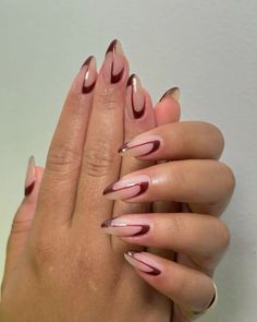 Diogo predicts that simple, clean nail art will be popular next year. "More and more clients are requesting nail artistry. Clean designs such as black lines on nude bases are what we can expect to see more of in 2024", she shares.
#nailtrends #naildesign Nails Sophisticated, Burgundy Fall Nails, Burgundy Nail Designs, Nails Elegant, Simple Fall Nails, Red Nail Art, Cherry Nails