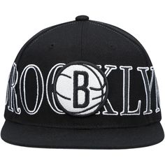 Material: 100% Polyester High Crown Flat bill Snapback Embroidered graphics Contrast-color underbill Embroidered fabric applique One size fits most Six panels with eyelets Dry clean only Officially licensed Imported Brand: Mitchell & Ness Fabric Applique, Brooklyn Nets, Embroidered Fabric, Mitchell & Ness, Snapback Hat, Snapback Hats, Contrasting Colors, Brooklyn, Dry Clean