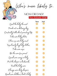 Winnie the Pooh who's More Likely To Template Old Wives Tales PDF for Baby Showers or Gender Reveal Games - Etsy Winnie The Pooh Shower Games, Gender Reveal Winnie The Pooh Theme, Winnie The Pooh Baby Shower Games, Winnie The Pooh Gender Reveal Ideas, Winnie The Pooh Baby Shower Ideas, Winnie The Pooh Gender Reveal, Winnie The Pooh Games, Kylie Baby Shower, Simple Gender Reveal