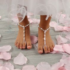 Barefoot Sandals Are The Perfect Shoe-Less Choice For Beach Weddings. Add A Bit Of Sparkle And Bling To Your Flower Girl's Feet! -- Hand Strung On Stretch Cord For A Comfortable And Easy Fit. -- Easy To Wear. Slip On Over The Foot And Loop Around The 2nd Toe. -- Sandals Are Sold In Pairs. You’ll Receive (2) Pieces -- Brand New; Jewelry Comes Packed In An Organza Gift Bag -- Materials: Glass Beads & Stretch String Jewelry By Angel Www.Barefootjewelrybyangel.Com Beach Wedding Sandals, Beach Wedding Sandals Barefoot, Barefoot Sandals Baby, String Jewelry, Angel Jewelry, Wedding Sandals, Beach Weddings, New Jewelry, Organza Gift Bags