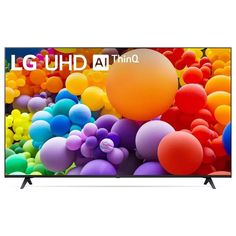 the lg uhd tv is shown with colorful balloons