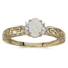 Oval Opal & Diamond Filigree Antique Style Ring 14k Yellow Gold - Allurez.com August Birthstone Ring, Antique Style Rings, Garnet And Diamond Ring, June Birthstone Ring, Pearl Engagement Ring, Peridot Jewelry, Amethyst And Diamond Ring, Peridot Necklace, Pearl And Diamond Ring