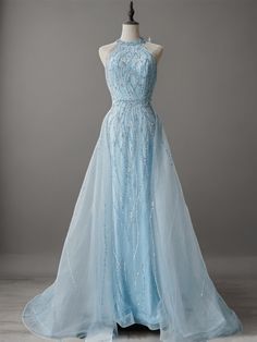 Light Blue Halter Neck Glitter Dress - Elegant Sequin A-Line Evening Gown Plus Size Evening Gown Plus Size, Simple Satin Wedding Dress, Nontraditional Wedding Dress, Champagne Evening Dress, Green Wedding Dresses, Fairy Wedding Dress, High Neck Halter, Gown Plus Size, Red Wedding Dresses