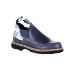 Georgia Boot Women's Limited Edition Striped Romeo Shoe, GB00302 Casual Blue Boots For Workwear, Casual Blue Workwear Boots, Blue Round Toe Workwear Boots, Blue Workwear Boots With Round Toe, Blue Closed Toe Boots With Rubber Sole, Romeo Shoes, Comfortable Leather Shoes, Georgia Boots, Blue Streaks