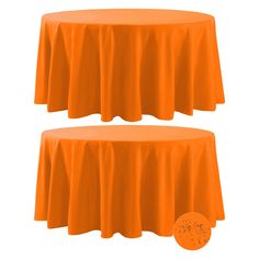 two round tables with orange tablecloths on them and an orange dot in the middle